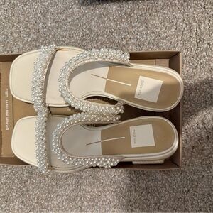 Dolce Vita Pearl-Embellished White Sandals